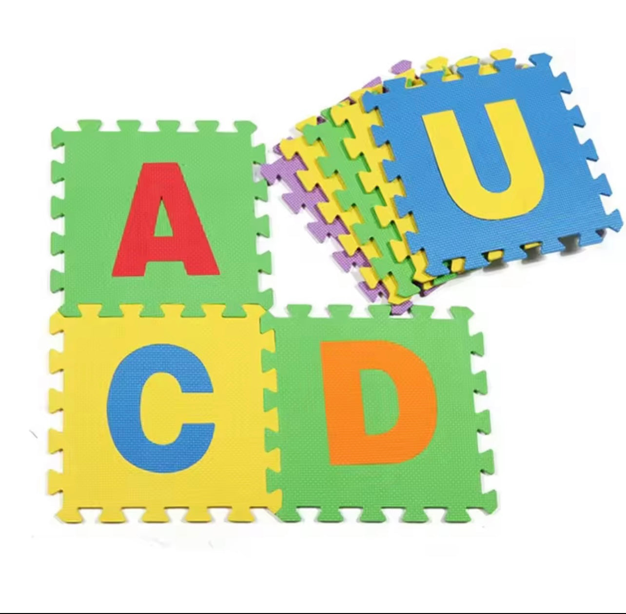 Muzze Mat Kids ABC ، ​​26 TLG Kids غير زرقاء Eva Kids Buzzles Mat Play Mat كبيرة يمكن إرفاقها ، كل قطعة 30 × 30 × 1 سم ، حصيرة أحذية