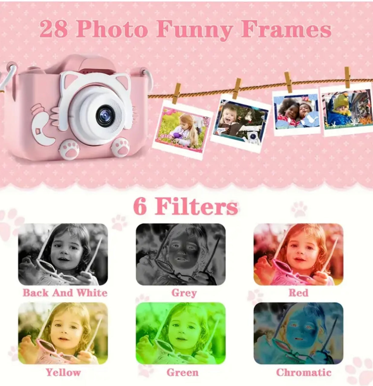 HD Dual Lens Kids Camera قادرة على تصوير 3000 صورة ومرشحات ممتعة وألعاب مصغرة لتوتر الإجهاد لتوفير الأعمال الثمينة والذكريات الجميلة. علبة سيليكون كرتون مقاومة للانخفاض ، مثالية كهدية عيد ميلاد ، عيد الميلاد ، حفلات الهالوين ،