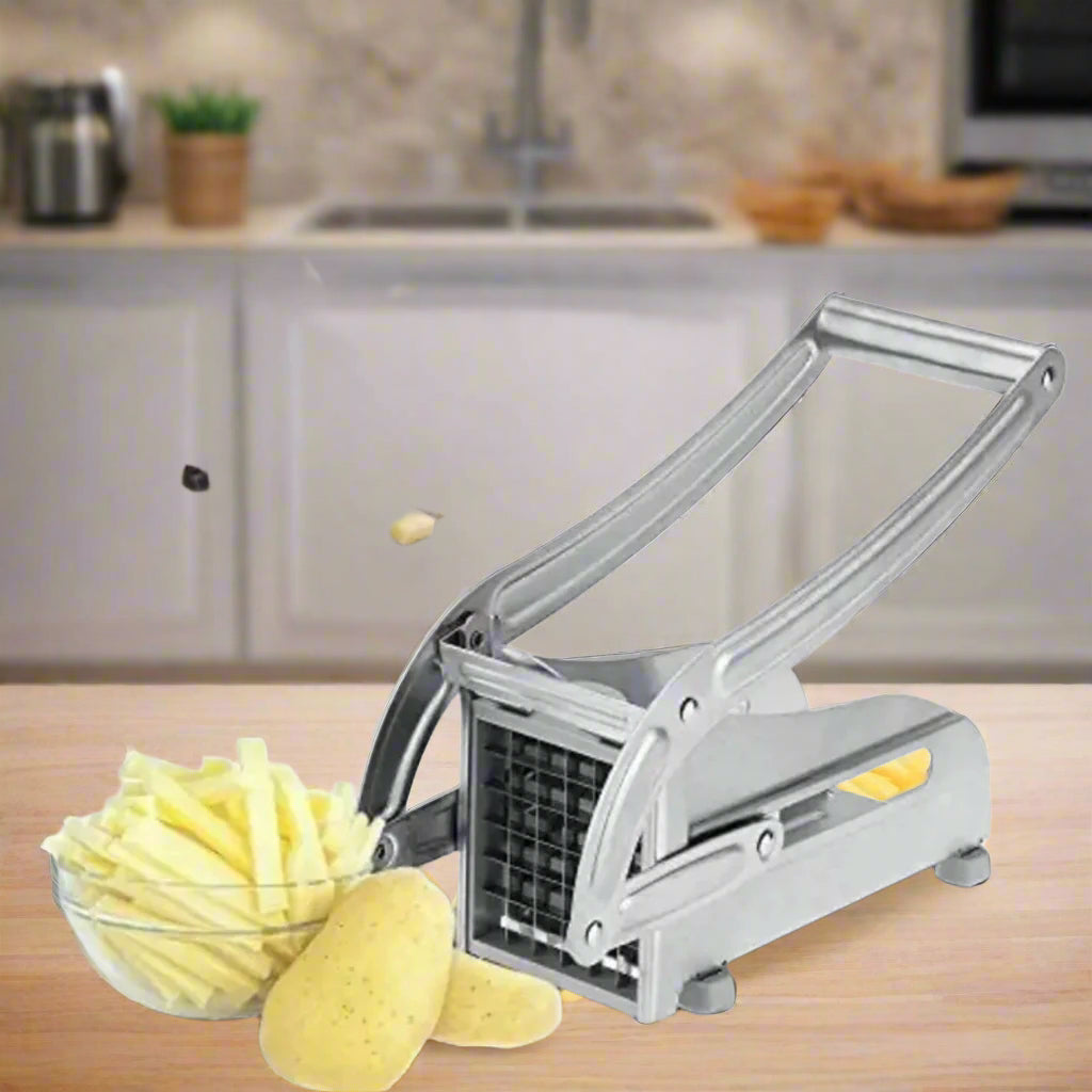 Stainless Steel MultiFunctional French Fry & Vegetable Cutter Multi-Purpose Kitchen Gadget - Fruit and Vegetable Cutter, Potato Slicer, French Fry Maker, Carrot Cucumber Onion Chopper Heavy Kitchen Accessories, Essential Cooking Utensil