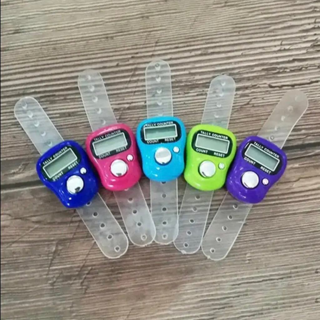 5pcs Mini Electronic Counters tasbeeh with Manual Button, Finger Ring Design - Assorted Colors (Green, Blue, Pink, Black, White) - Compact & Portable for Counting Steps, Repetitions, or Events, Mini Step Counter