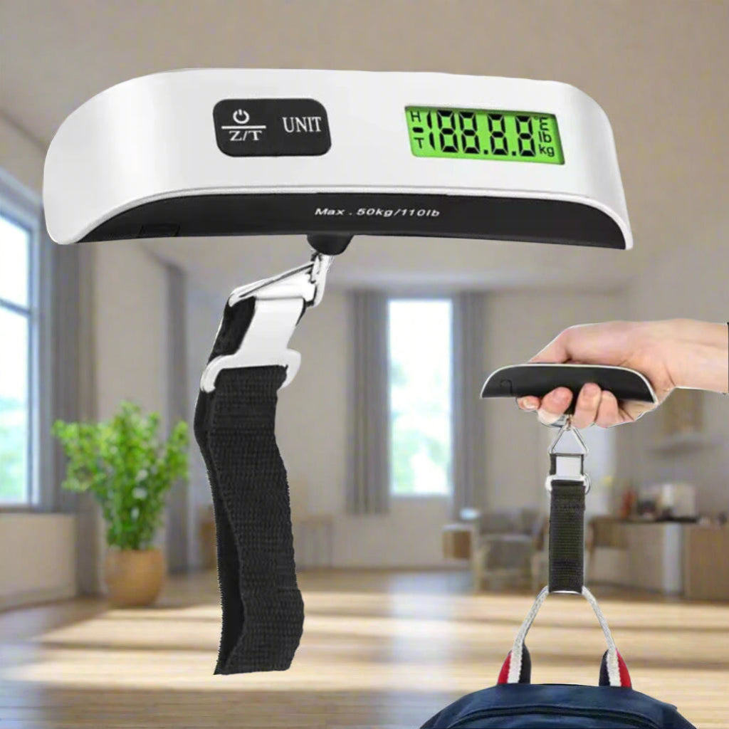 1pc 50kg/110 Lb electronic portable scale Multi-function electronic backlight display luggage scale Luggage scale with temperature sensing electronic scale suitable for indoor office outdoor portable luggage weighing