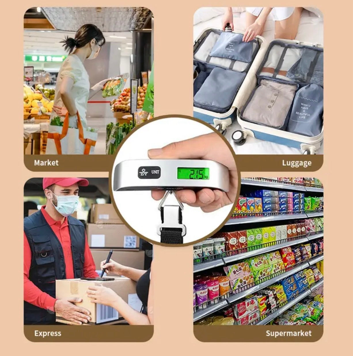 1pc 50kg/110 Lb electronic portable scale Multi-function electronic backlight display luggage scale Luggage scale with temperature sensing electronic scale suitable for indoor office outdoor portable luggage weighing