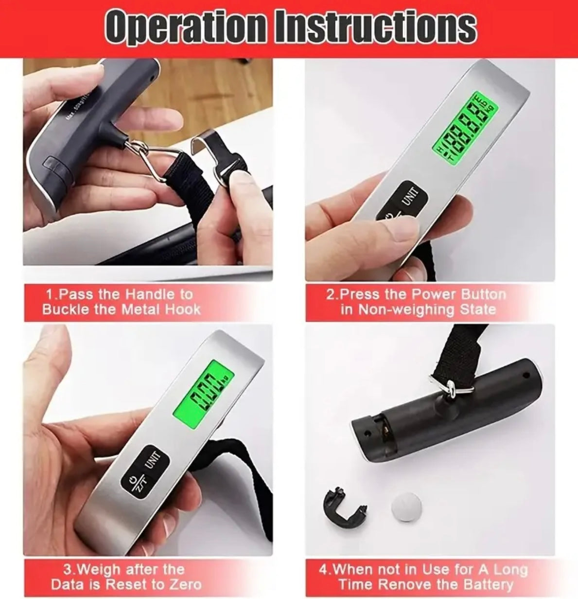 1pc 50kg/110 Lb electronic portable scale Multi-function electronic backlight display luggage scale Luggage scale with temperature sensing electronic scale suitable for indoor office outdoor portable luggage weighing
