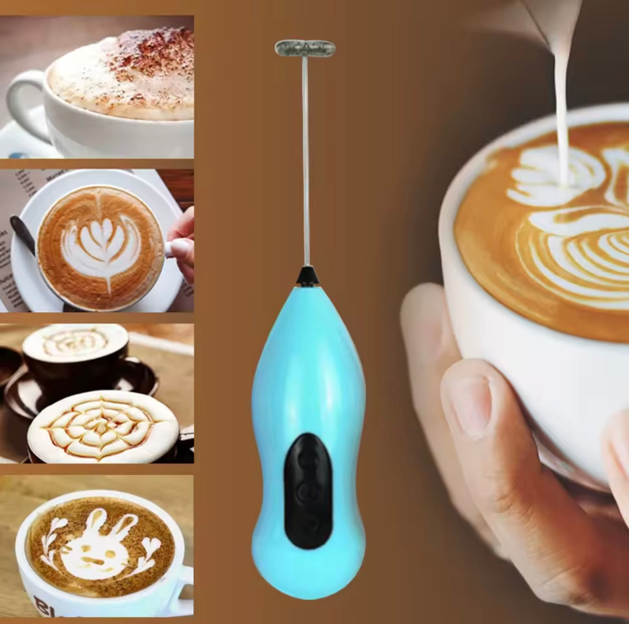 Milk Frother Foam Maker - رغوة مصغرة تعمل بالبطارية ، قهوة متوفرة مع هوكات من الفولاذ المقاوم للصدأ للحليب ، القهوة ، لاتيه ، كابوسينو