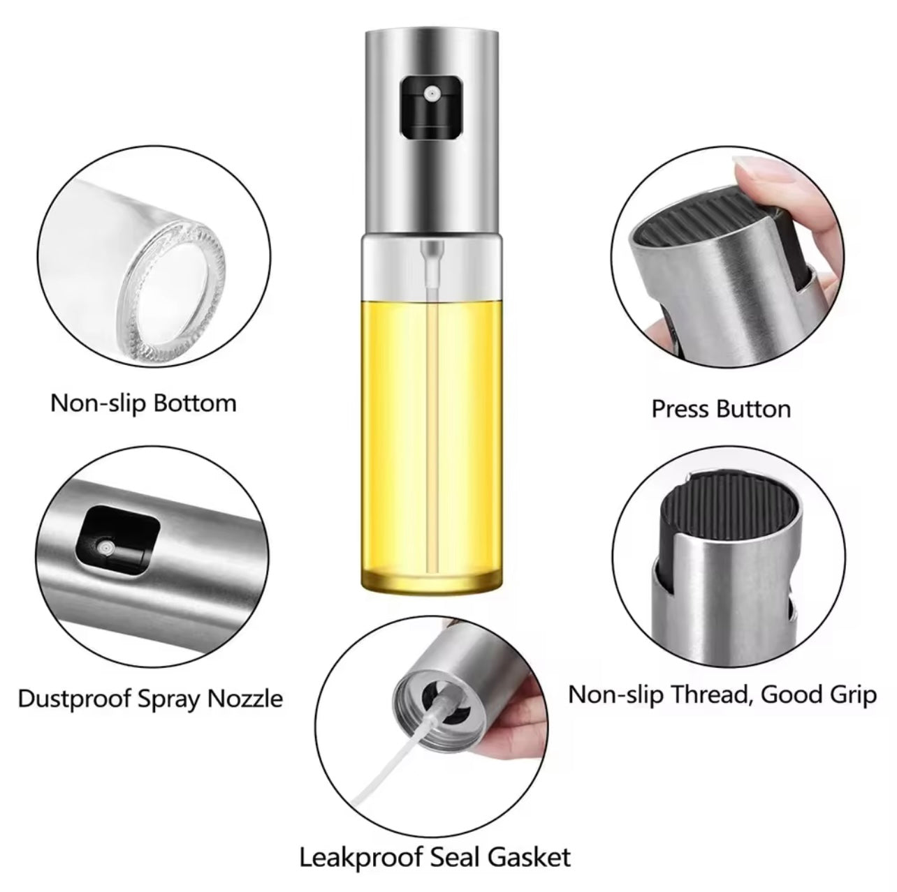 1pc Glass Olive Oil Sprayer, 100ml BPA-Free Round Spritzer Bottle for Cooking, Air Fryer, Salad, Baking, BBQ, No Pattern Vinegar Dispenser for Kitchen Use
