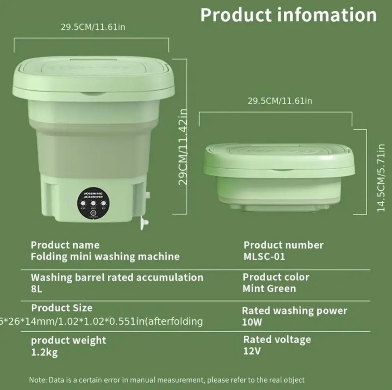 غسالة صغيرة محمولة - قابلة للطي، تنظيف عميق، مثالية للملابس الداخلية والجوارب والملابس الصغيرة - مثالية للمساكن والمنازل والسفر