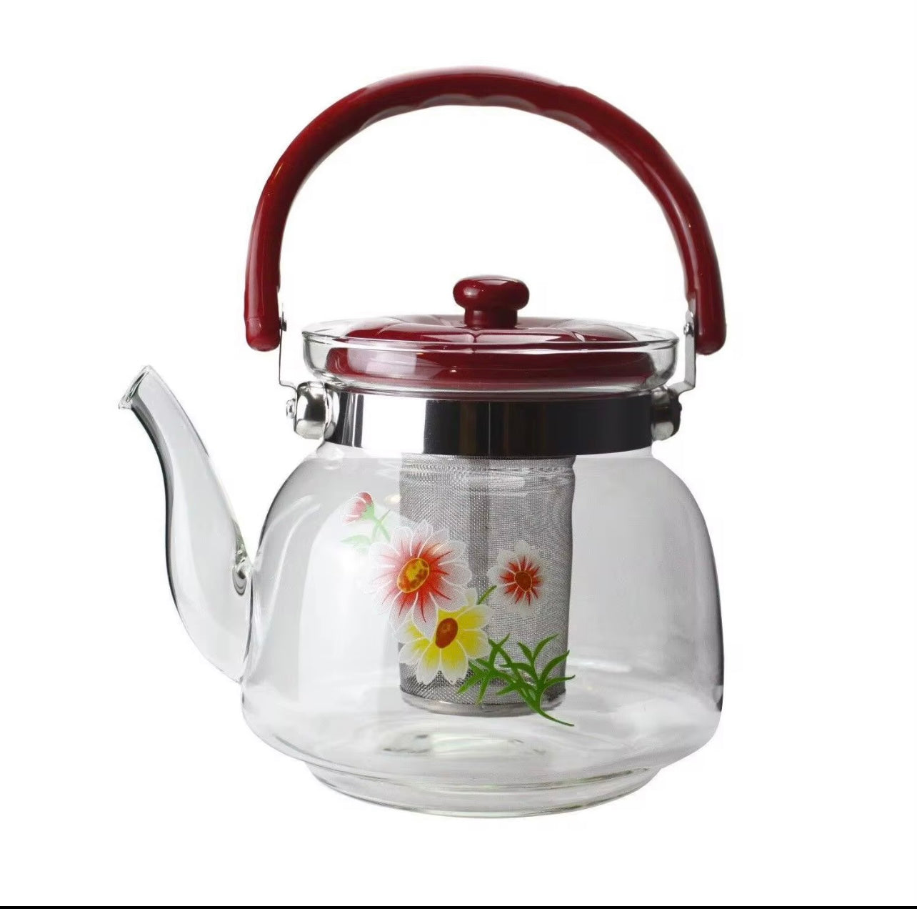 1pc Premium Stainless Steel & High Borosilicate Glass Teapot with Tea Infuser - Heat-Resistant, Ideal for Home & Restaurant Use