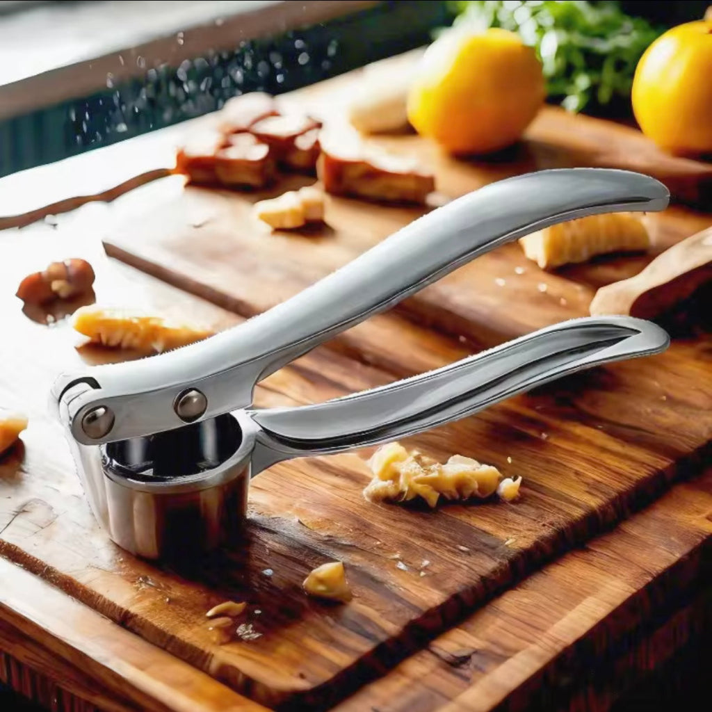 Stainless Steel Garlic Press - Manual Garlic Crusher with Ergonomic Handle for Effortless Garlic Mincing - Durable & Easy to Clean Kitchen Tool for Salads, Marinades, and Sauces, Garlic Mincer