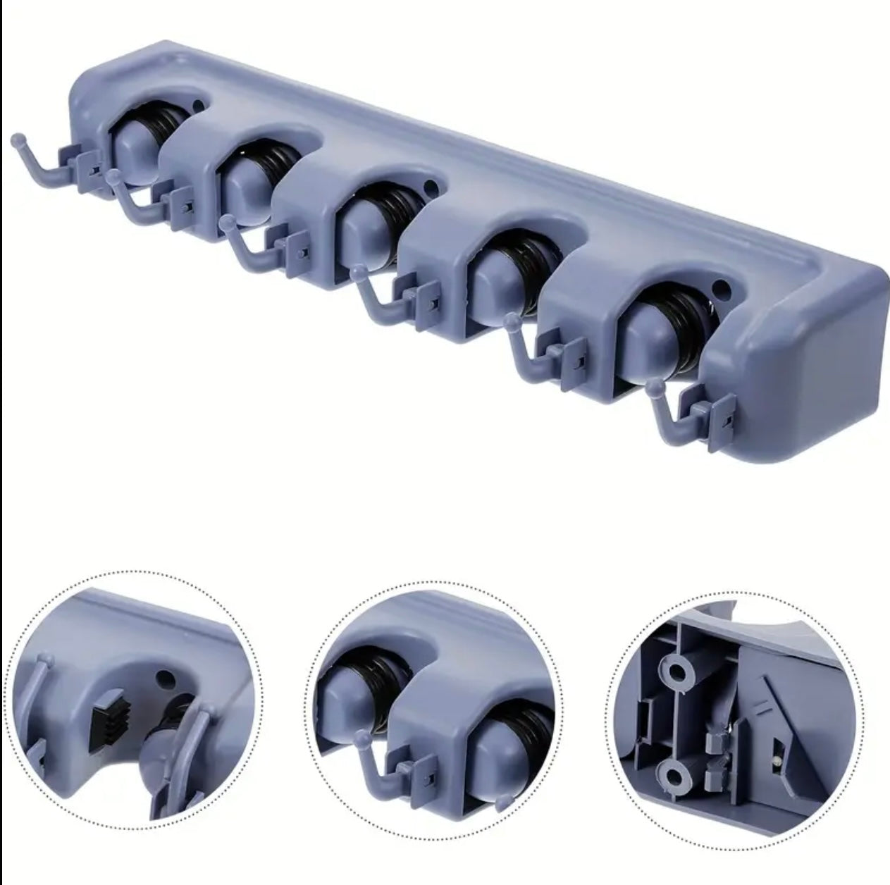 Wall-Mounted Plastic Mop and Broom Holder with Hooks - 5 Position MultiFunctional Storage Rack for Bathroom Organization, Ideal for Home Cleaning Tools, Broom Holder Wall Mount