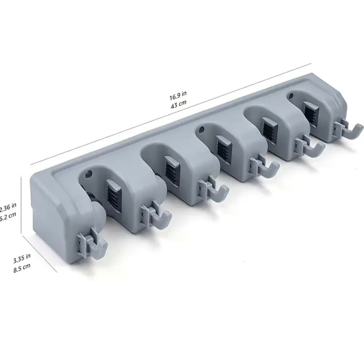 Wall-Mounted Plastic Mop and Broom Holder with Hooks - 5 Position MultiFunctional Storage Rack for Bathroom Organization, Ideal for Home Cleaning Tools, Broom Holder Wall Mount