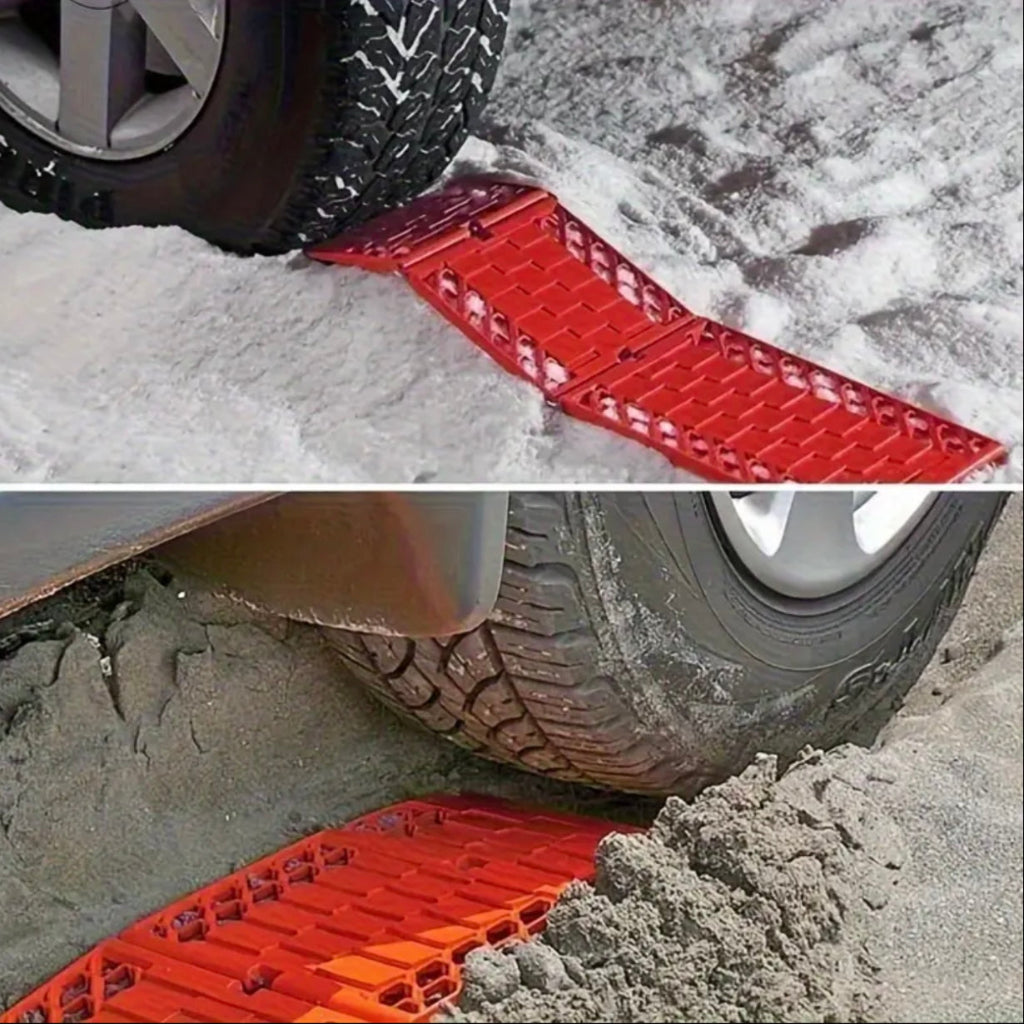 2pcs Foldable Tire Traction Mats - Heavy-Duty PVC Diamond Plate Car Escape Mats for Snow, Ice, Mud & Sand I Portable Vehicle Rescue Gear, Compact Storage Design for Outdoor Travel, off-road 4x4 ,desert drive