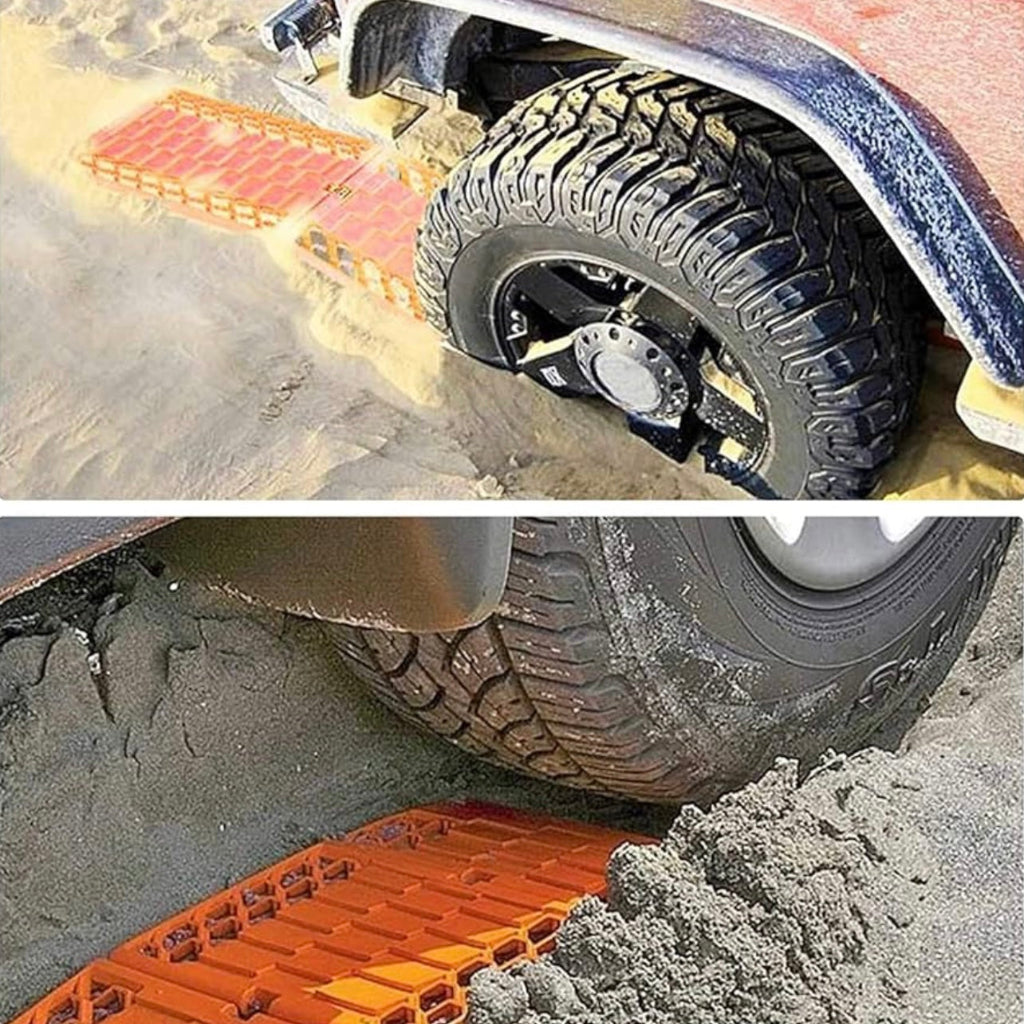 2pcs Foldable Tire Traction Mats - Heavy-Duty PVC Diamond Plate Car Escape Mats for Snow, Ice, Mud & Sand I Portable Vehicle Rescue Gear, Compact Storage Design for Outdoor Travel, off-road 4x4 ,desert drive
