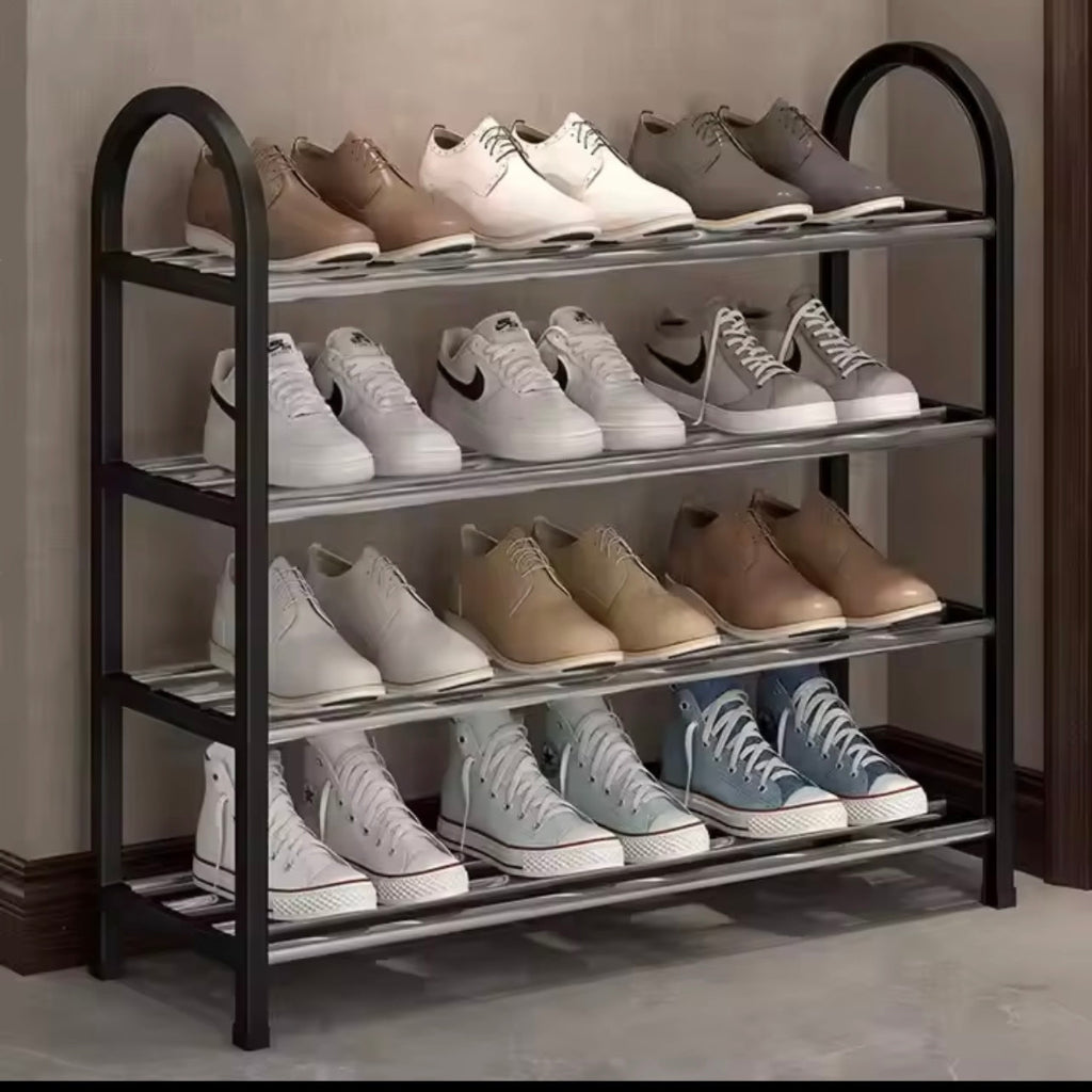 4-Tier Shoe Rack Organizing Rack, Suitable for Wardrobe, Stainless Steel Material, Shoe Rack Suitable for Front Door Entrance and Entrance, Floor Shoe Rack Cabinet Easy to Install and Save Space, Independent Shoe Rack