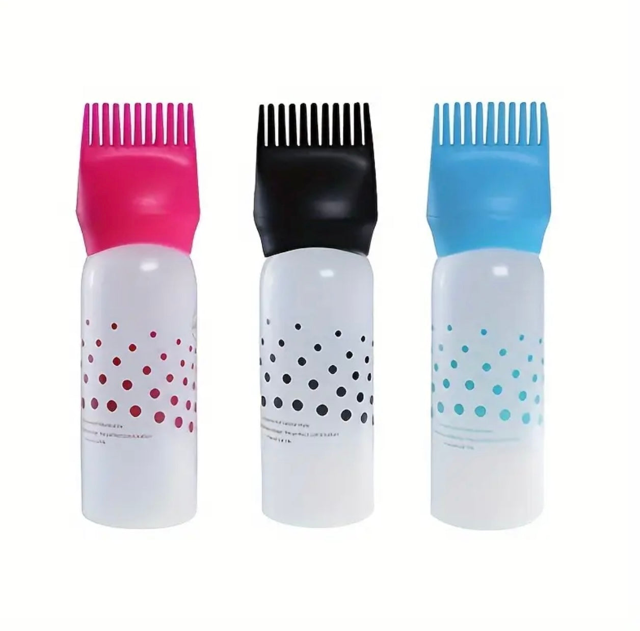 These 3 vibrant dot design hair oil, dye brushes come with built-in combs, making hair oiling, coloring and styling easier and more precise. Made from durable plastic, perfect for both professional and home use.
