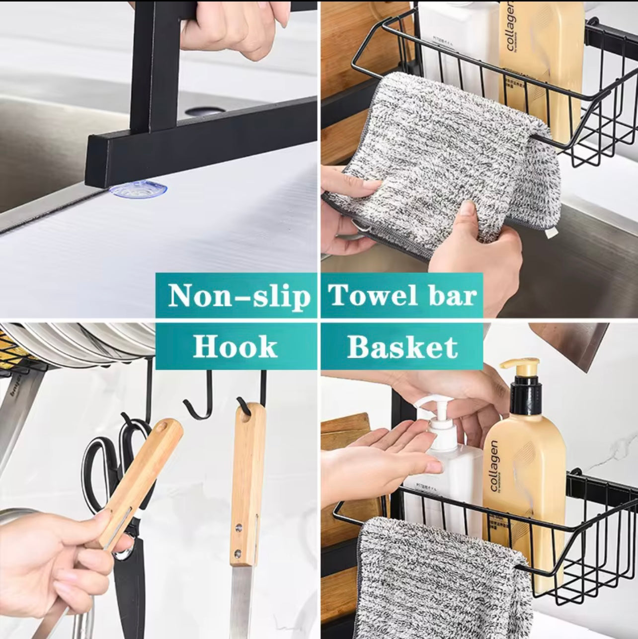 1pc Over Sink Dish Drying Rack with Utensil Holder, Double Layer Kitchen Countertop Storage Organizer for Dishes, Knives, and Forks - for Modern Kitchens, Dish Drying Rack Rectangular Dish Rack|Durable Kitchenware Holder, Dish Rack for Kitchen