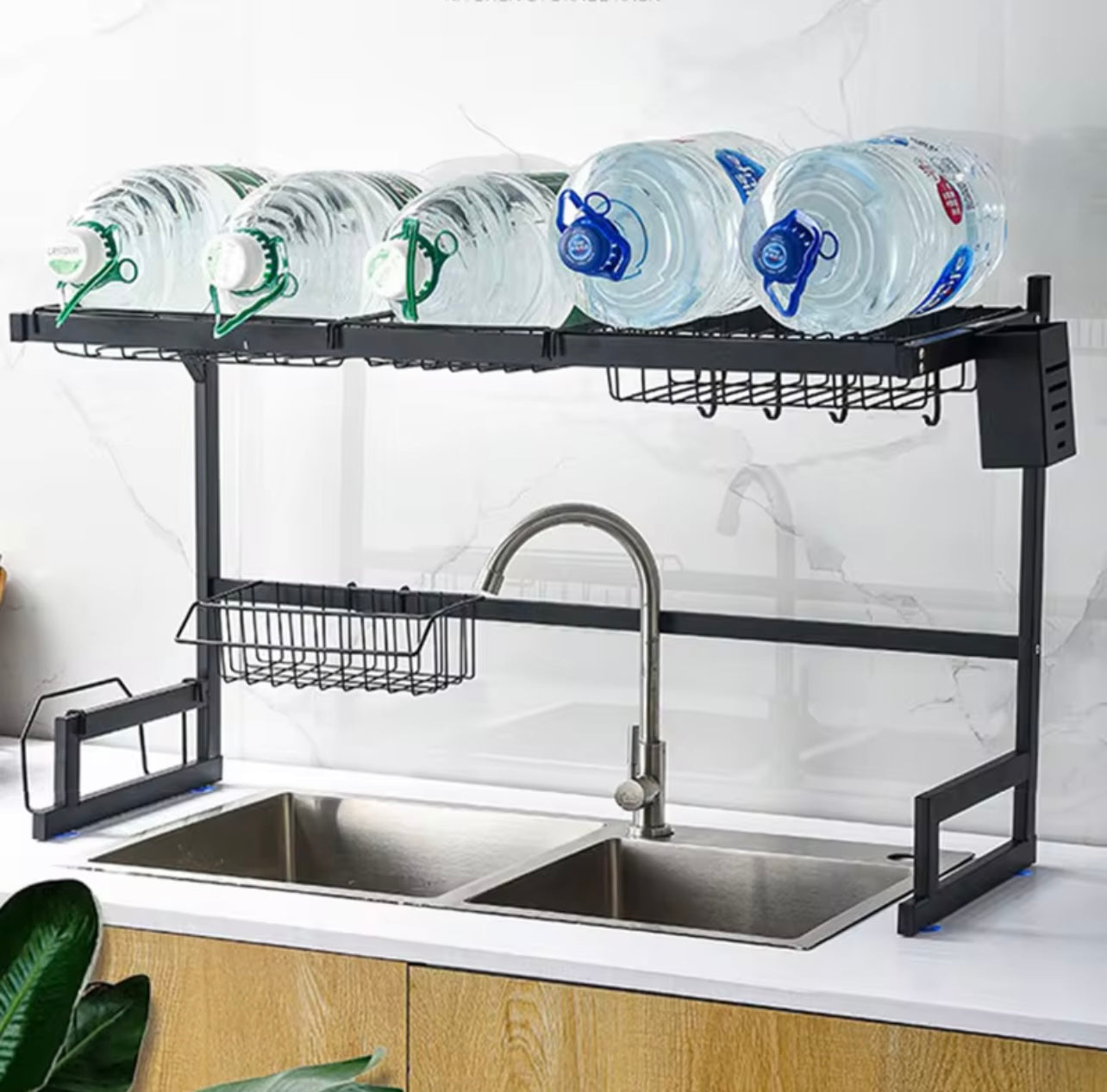 1pc Over Sink Dish Drying Rack with Utensil Holder, Double Layer Kitchen Countertop Storage Organizer for Dishes, Knives, and Forks - for Modern Kitchens, Dish Drying Rack Rectangular Dish Rack|Durable Kitchenware Holder, Dish Rack for Kitchen