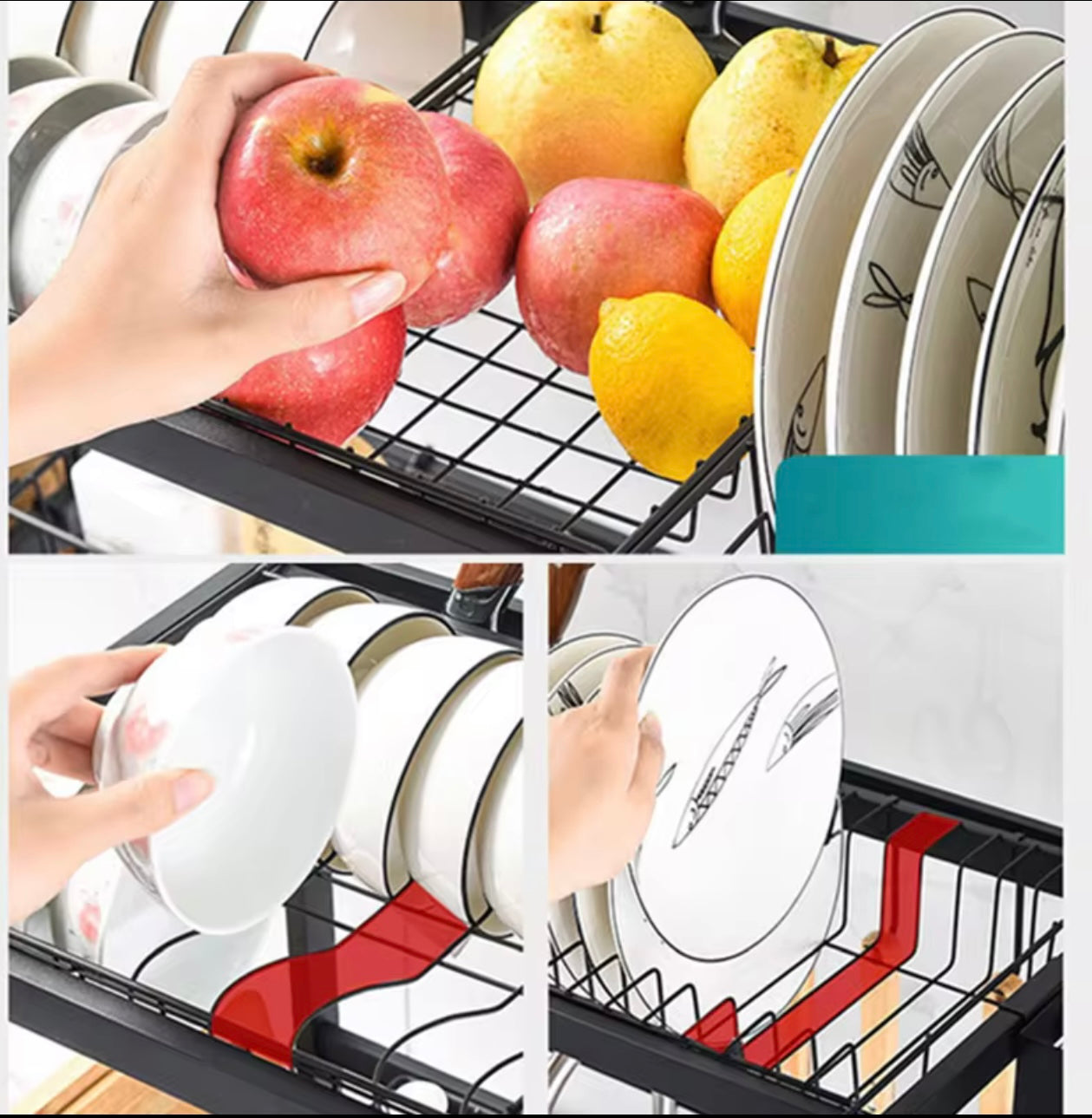 1pc Over Sink Dish Drying Rack with Utensil Holder, Double Layer Kitchen Countertop Storage Organizer for Dishes, Knives, and Forks - for Modern Kitchens, Dish Drying Rack Rectangular Dish Rack|Durable Kitchenware Holder, Dish Rack for Kitchen