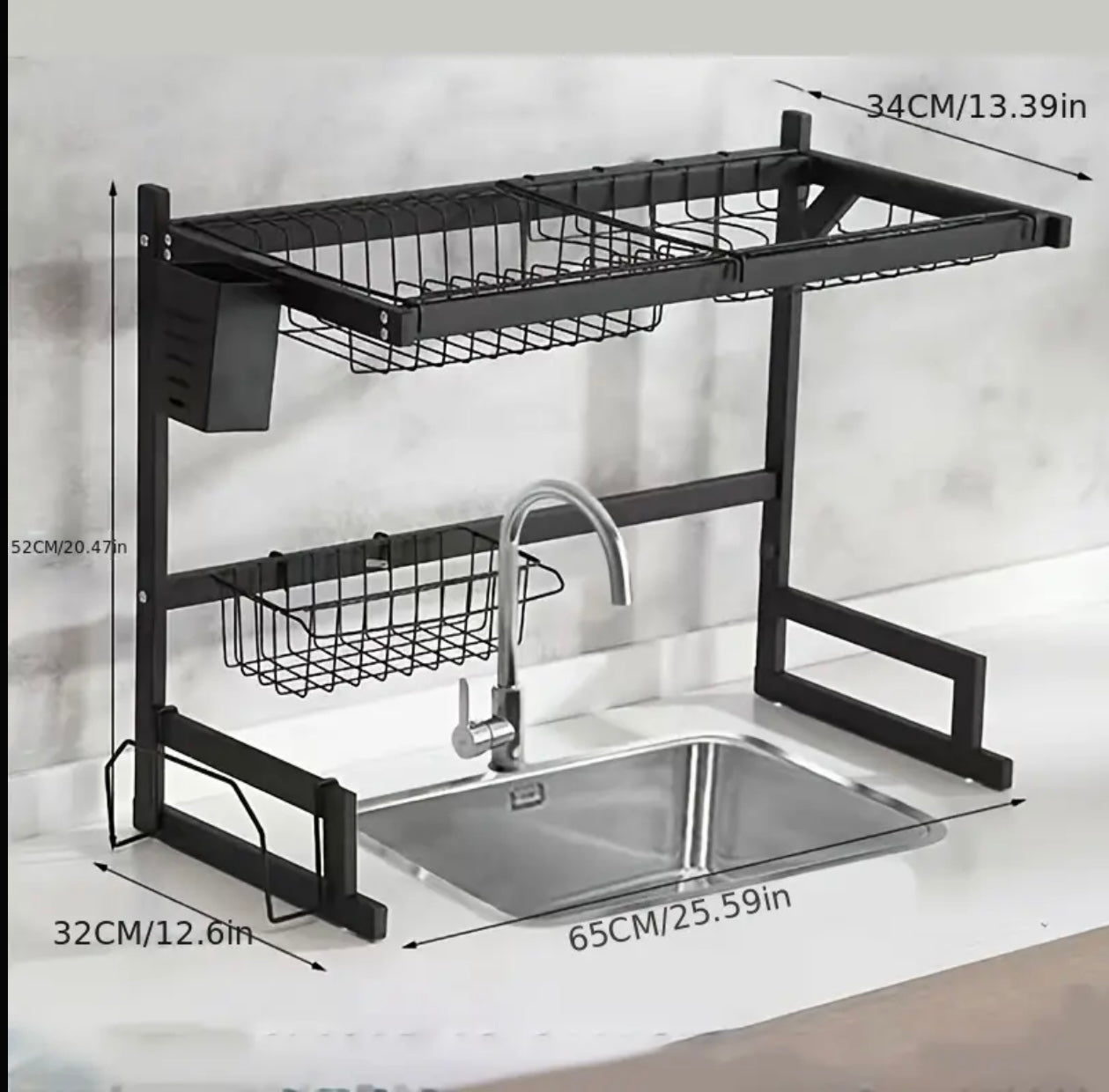1pc Over Sink Dish Drying Rack with Utensil Holder, Double Layer Kitchen Countertop Storage Organizer for Dishes, Knives, and Forks - for Modern Kitchens, Dish Drying Rack Rectangular Dish Rack|Durable Kitchenware Holder, Dish Rack for Kitchen