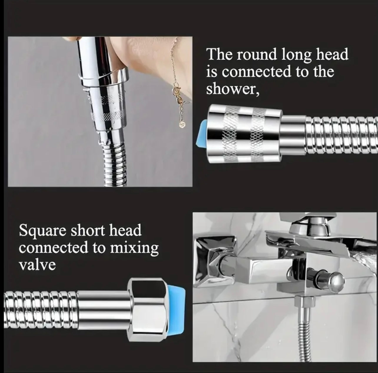 1.5m Extra Long Shower Hose - Chrome Replacement, Stainless Steel & Golden, Universal Standard Fitting, 59 Inch, Durable Metal Pipe for Shower heads, Shower Hose Replacement, Sleek Metallic Finish, Robust Construction