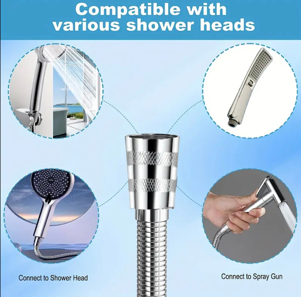 1.5m Extra Long Shower Hose - Chrome Replacement, Stainless Steel & Golden, Universal Standard Fitting, 59 Inch, Durable Metal Pipe for Shower heads, Shower Hose Replacement, Sleek Metallic Finish, Robust Construction