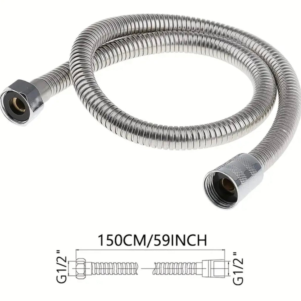 1.5m Extra Long Shower Hose - Chrome Replacement, Stainless Steel & Golden, Universal Standard Fitting, 59 Inch, Durable Metal Pipe for Shower heads, Shower Hose Replacement, Sleek Metallic Finish, Robust Construction