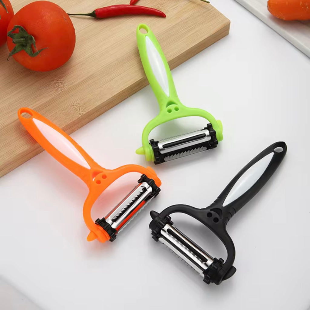 3-in-1 Stainless Steel Rotary Peeler - Sharp, Serrated Blade for Effortless Peeling, Julienne & Slicing - Portable Multi-Functional Kitchen Tool for Fruits and Vegetables - Ergonomic Handle | Sharp Serrated Edge, Vegetable Peeler