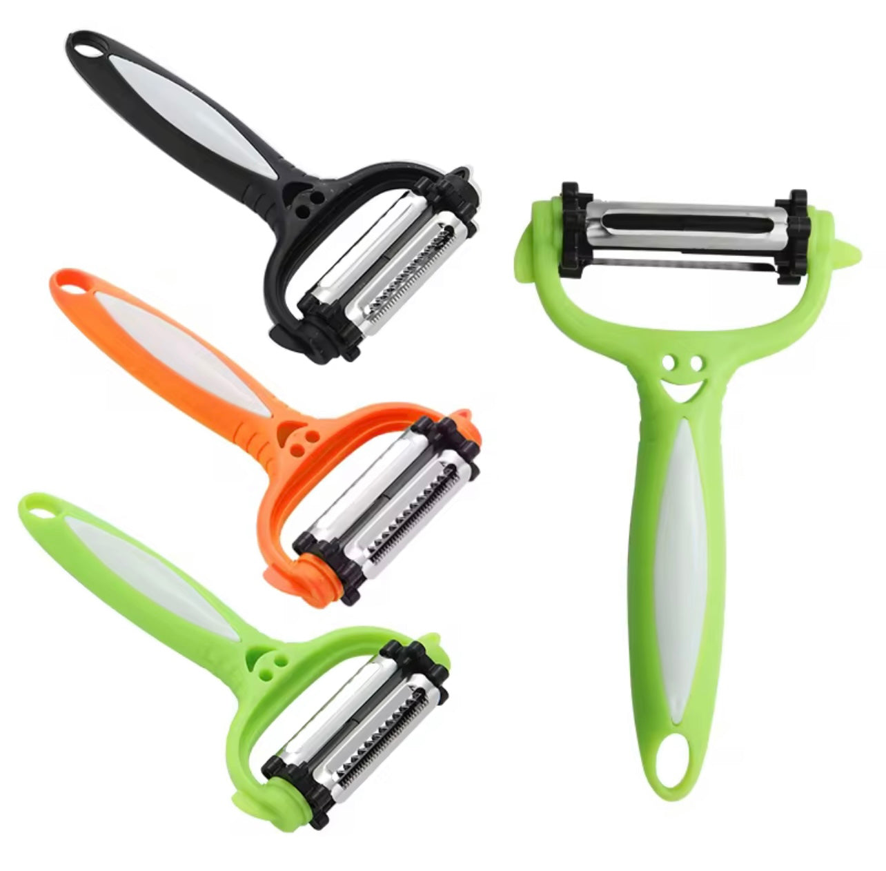 3-in-1 Stainless Steel Rotary Peeler - Sharp, Serrated Blade for Effortless Peeling, Julienne & Slicing - Portable Multi-Functional Kitchen Tool for Fruits and Vegetables - Ergonomic Handle | Sharp Serrated Edge, Vegetable Peeler
