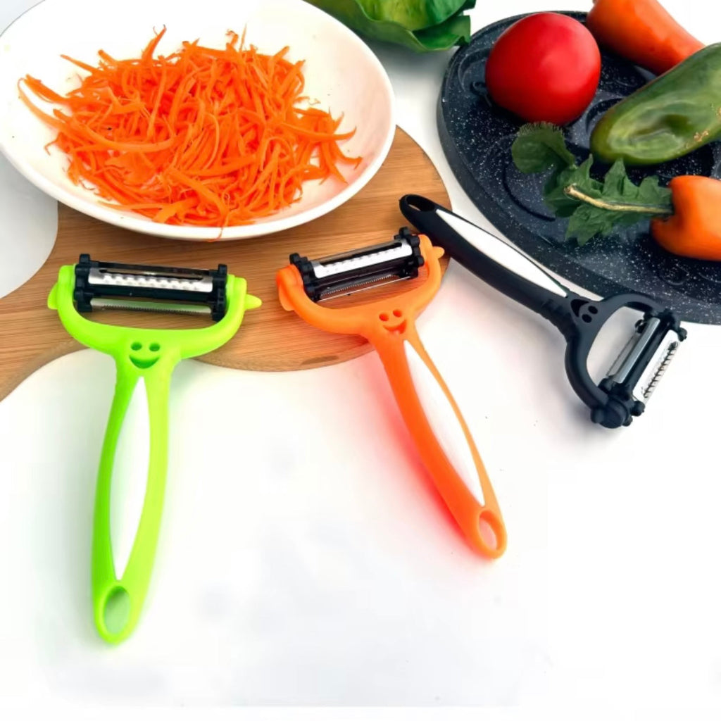 3-in-1 Stainless Steel Rotary Peeler - Sharp, Serrated Blade for Effortless Peeling, Julienne & Slicing - Portable Multi-Functional Kitchen Tool for Fruits and Vegetables - Ergonomic Handle | Sharp Serrated Edge, Vegetable Peeler