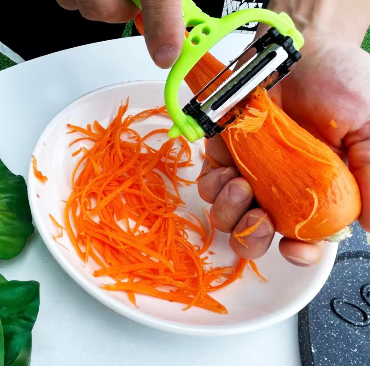 3-in-1 Stainless Steel Rotary Peeler - Sharp, Serrated Blade for Effortless Peeling, Julienne & Slicing - Portable Multi-Functional Kitchen Tool for Fruits and Vegetables - Ergonomic Handle | Sharp Serrated Edge, Vegetable Peeler