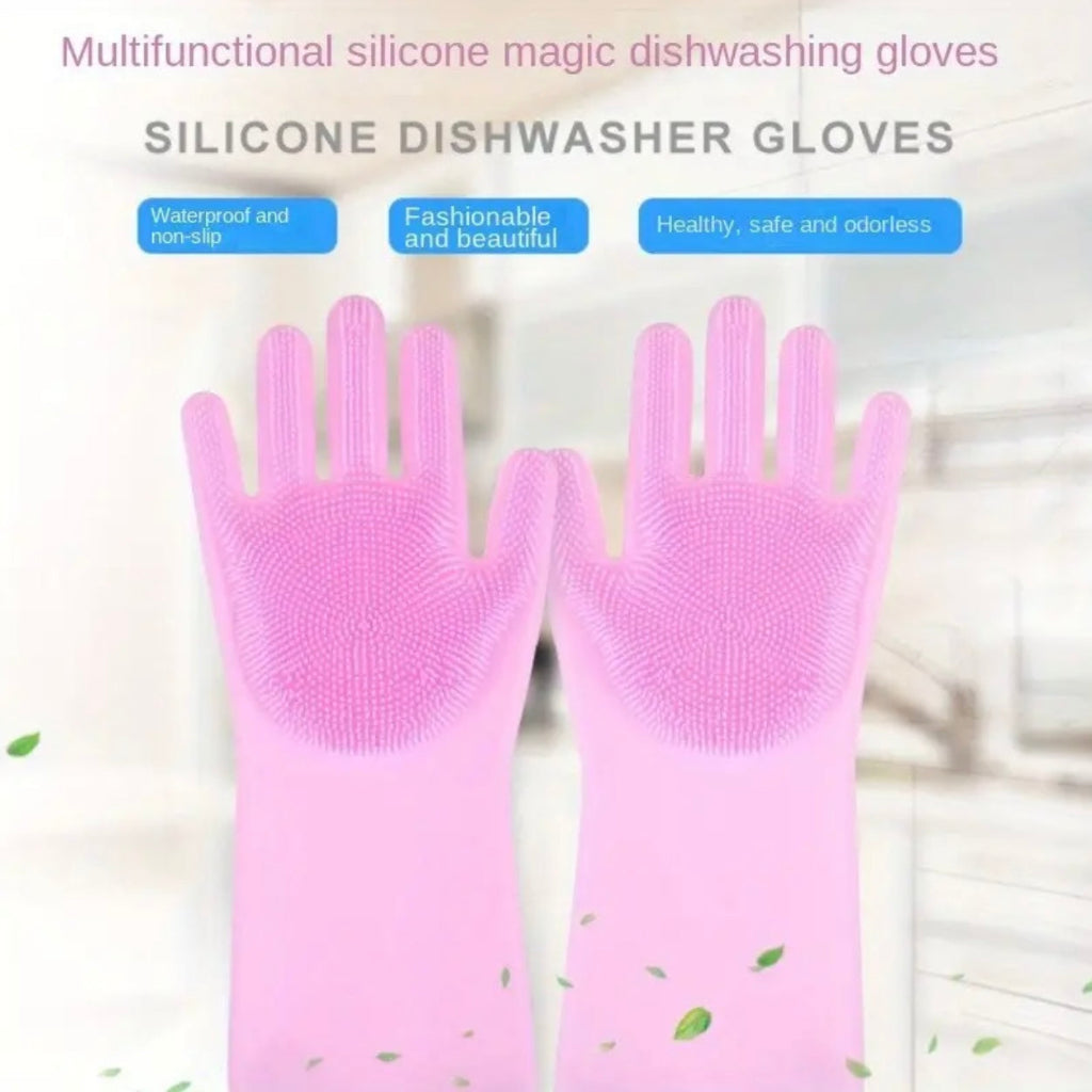 Silicone Dishwashing Gloves with Built-In Scrubber - Non-Slip, Waterproof Kitchen Cleaning Gloves for Efficient Dishes & Household Tasks