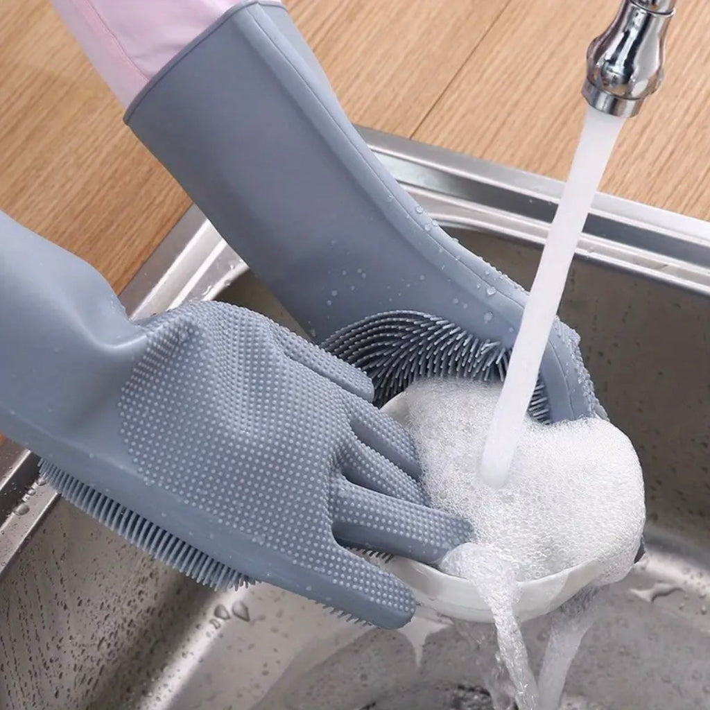 Silicone Dishwashing Gloves with Built-In Scrubber - Non-Slip, Waterproof Kitchen Cleaning Gloves for Efficient Dishes & Household Tasks