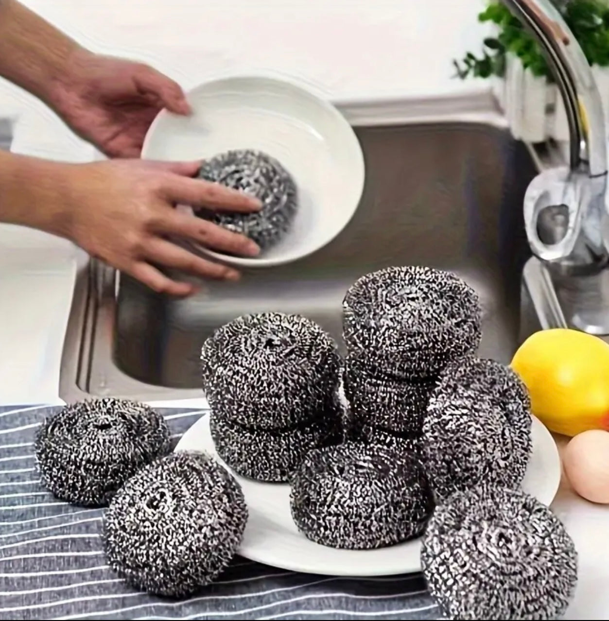 8pcs منصات فرك الفولاذ المقاوم للصدأ الثقيلة - غير الخدش ، متعددة الاستخدامات للأواني ، المقالي ، الزجاج ، تنظيف الحمام والمطبخ - أداة تنظيف متينة وفعالة ، أساسيات تنظيف المطبخ! فرك مريح | فرك متينة