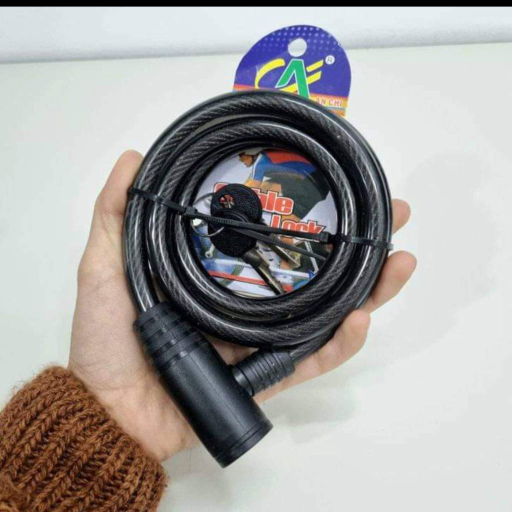 1pc Heavy-Duty Bicycle Securitv Lock - Durable Anti-Theft Steel Cable with Polished Finish, Includes 2 Keys, Ideal for Bikes, Electric Scooters, Motorcycles, Strollers, and More - Black