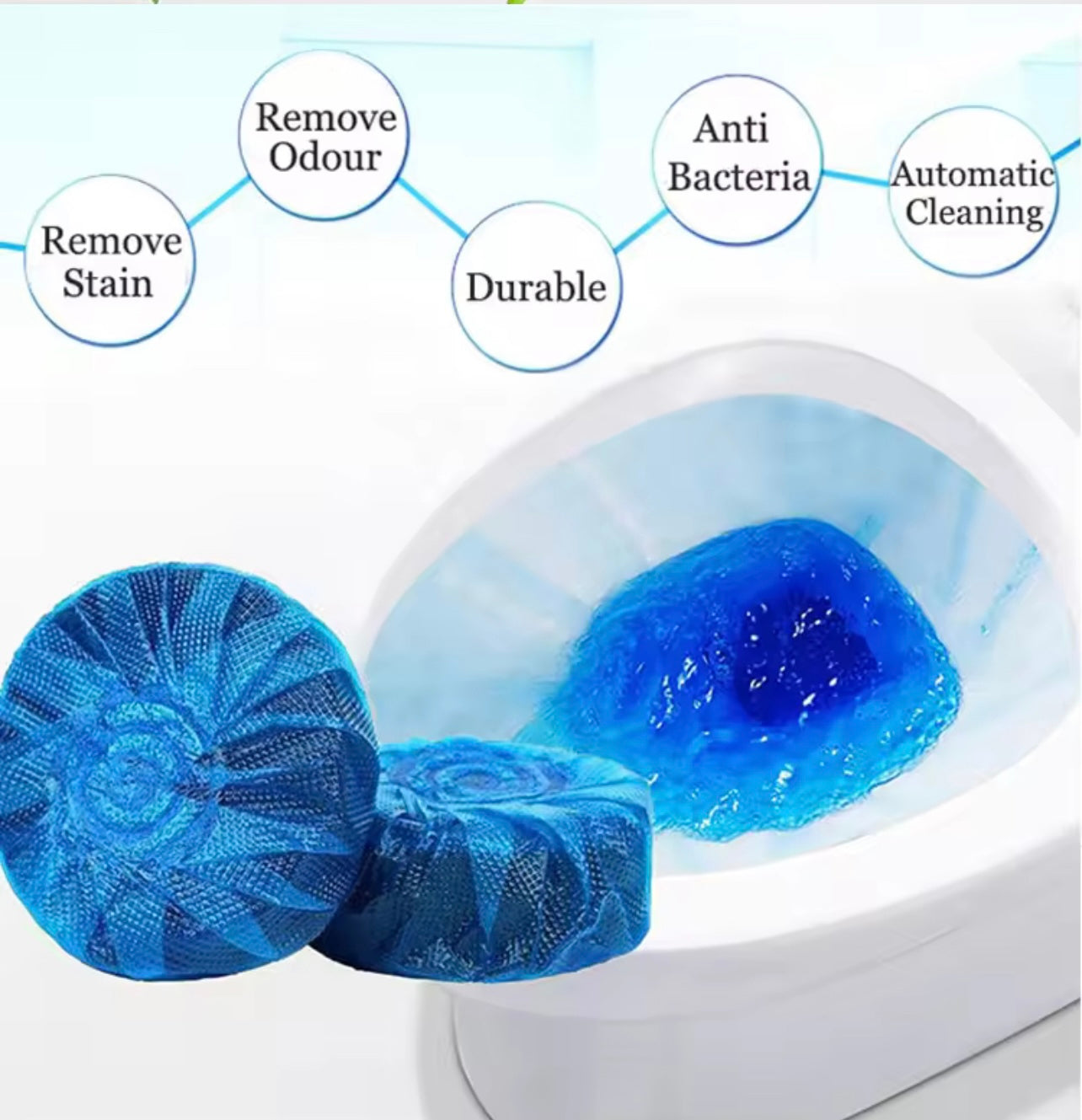 5pcs Automatic toilet cleaner, toilet Effervescent tablet, toilet cleaner, Rose blue toilet cleaner, durable concentrated formula, suitable for ceramic and plastic surfaces, fresh air fragrance, ideal for hotels and villas
