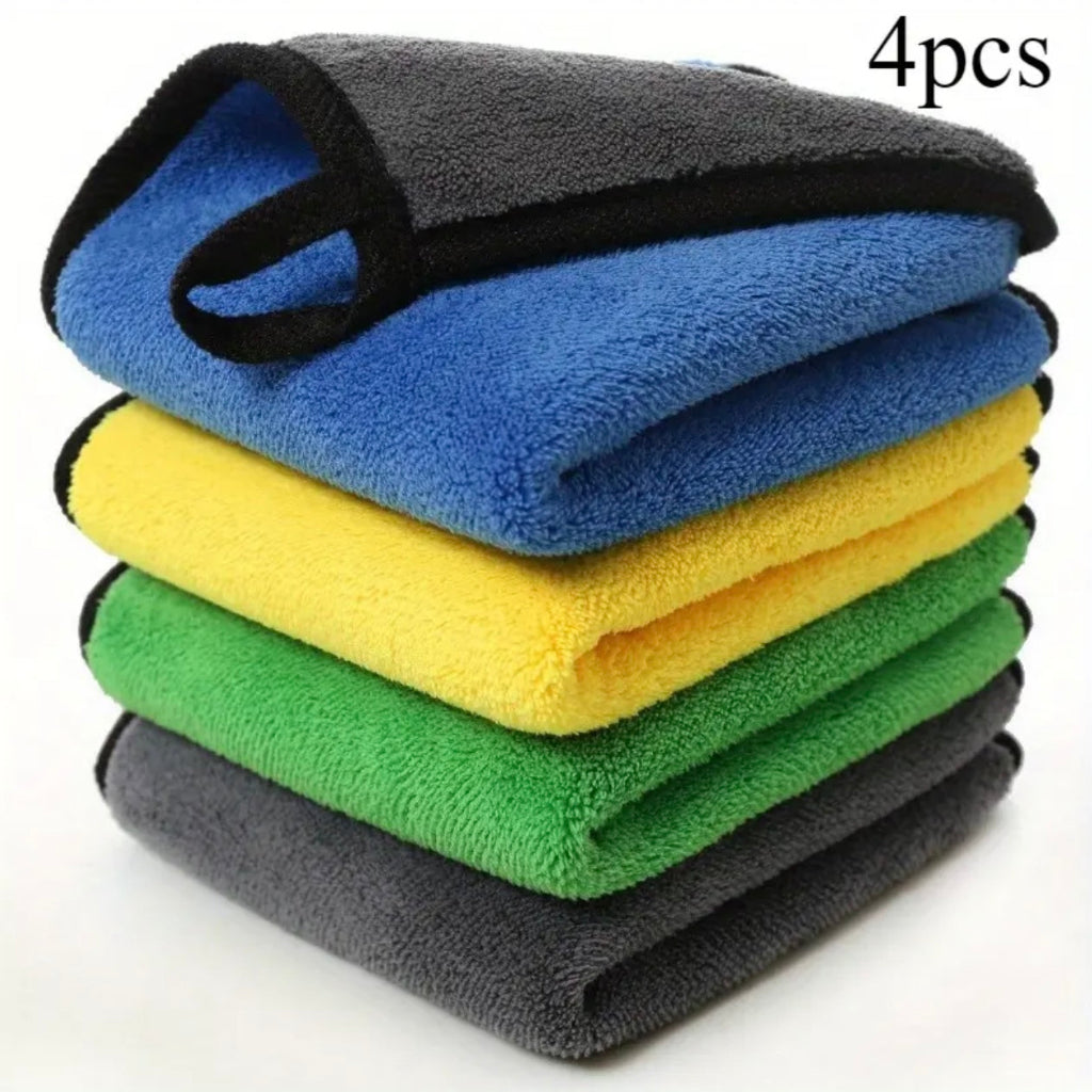 4pcs Super Absorbent Microfiber Chamois Towels - Ultra-Thick, Lint-Free Car Detailing Cloths for Polishing, Washing & Drying, Vibrant Colors (Blue, Yellow, Green, Gray), Microfiber Cloth, Vehicle Detailing, Soft Texture