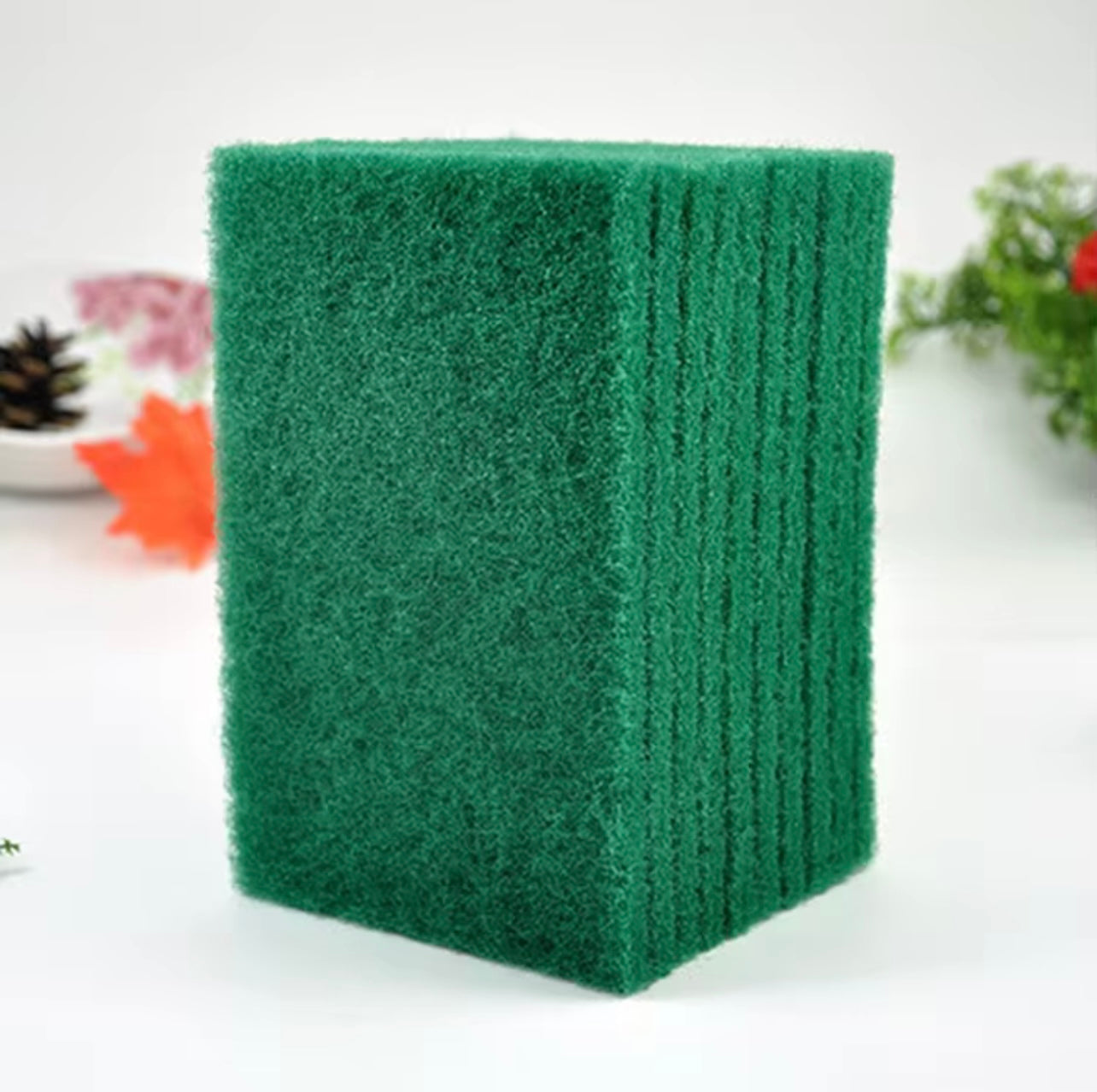10pcs Green Ultra-Fine Fiber Cleaning Sponge, Retro Style, Polyester Kitchen Cleaner, Dishwashing Brush, Pot Cleaner, Less Shedding Hair, Machine Washable, Rectangular Shape, Suitable for Household Kitchen