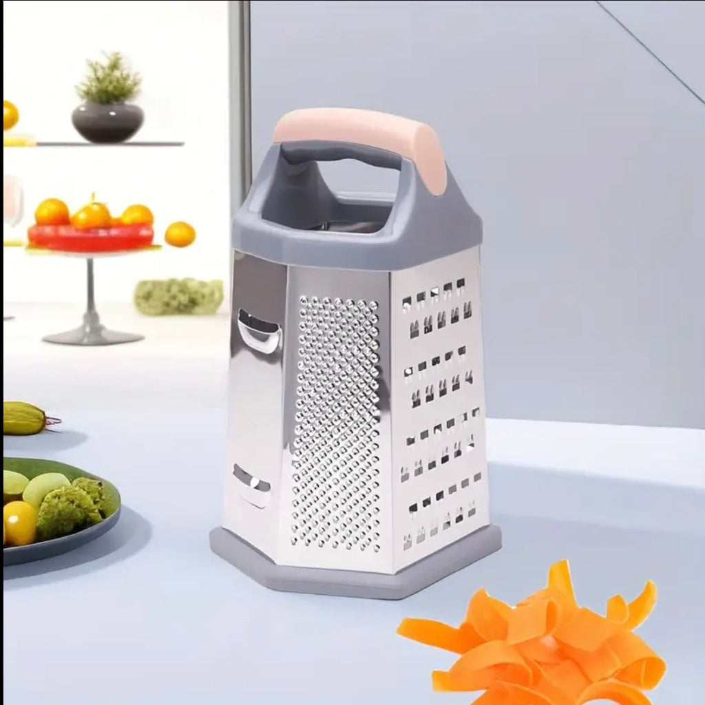 Stainless Steel Nordic Dual Color Handle Four/ Six Sides Grater, Vegetable Cheese Grater, Cheddar Grater, Six Sides Grater, Garlic Masher, for Kitchen