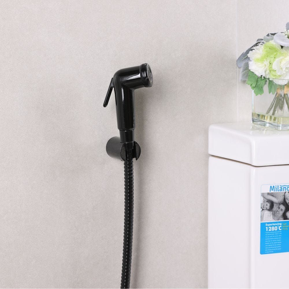 1pc Modern Bathroom Toilet Bidet Soraver Set - ABS Handheld Shattaf with Enhanced Pressure Spray Head and Stainless Steel Hose, Includes Wall Mount Holder Bracket and Installation Accessories