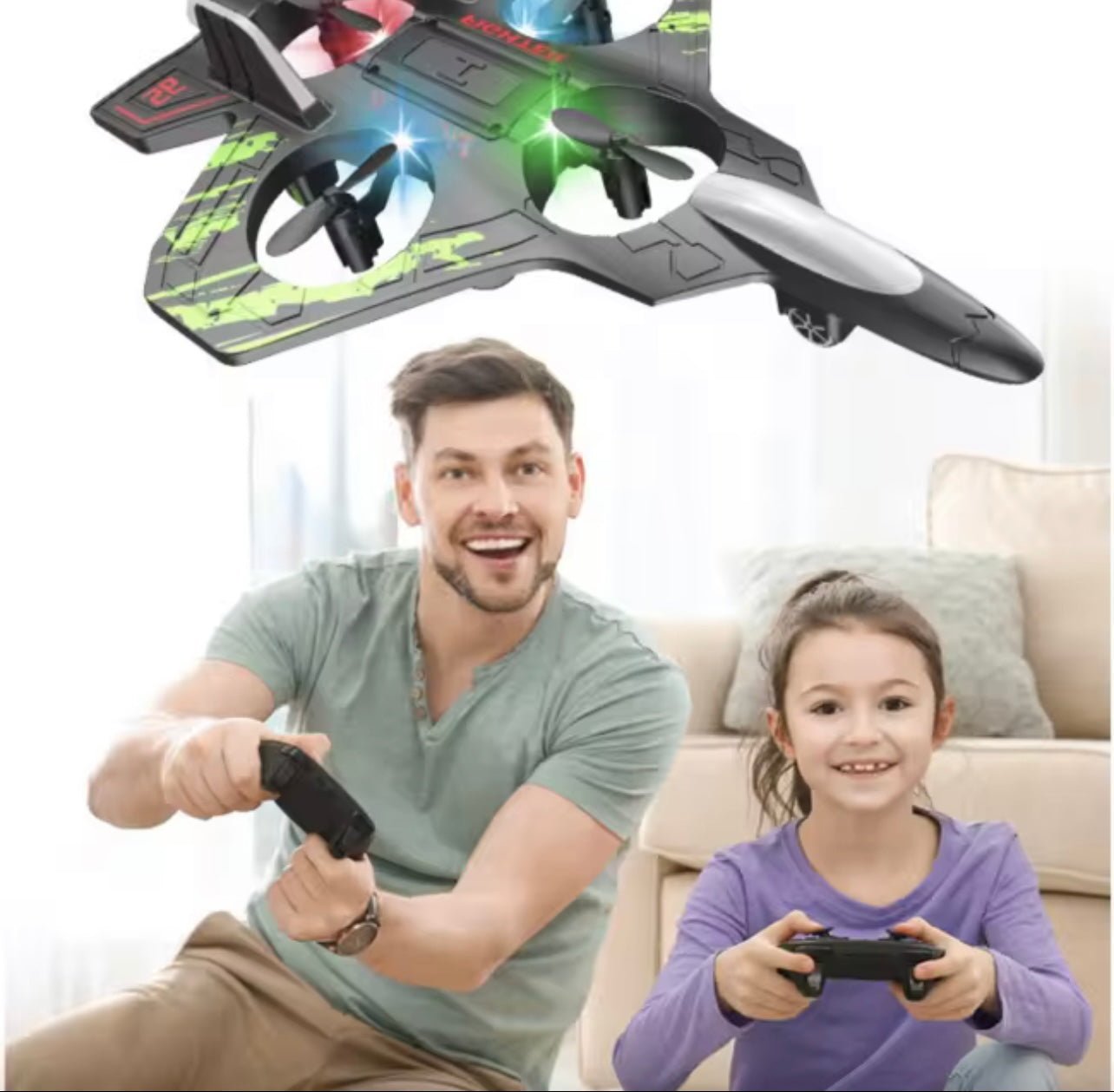 360° Circling 6channel RC Fighter Jet Foam Plane Toy with Light 2.4G Stunt EPP Airplane Remote Control Flying Model for Kids