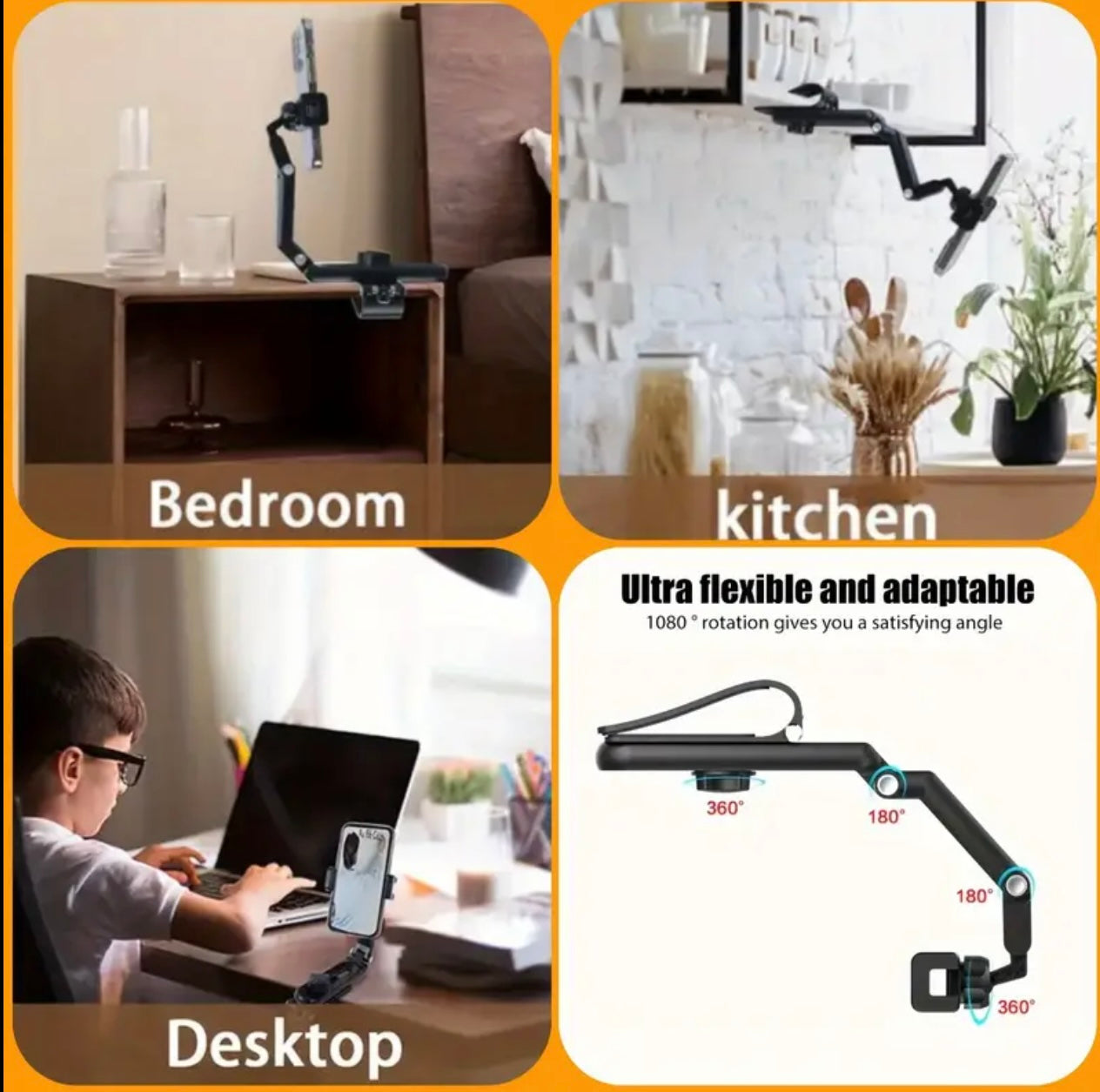 One universal 360° rotatable car sun visor mobile phone holder, navigation bracket for cars, durable ABS material, adjustable and suitable for vehicles, kitchens and bedrooms