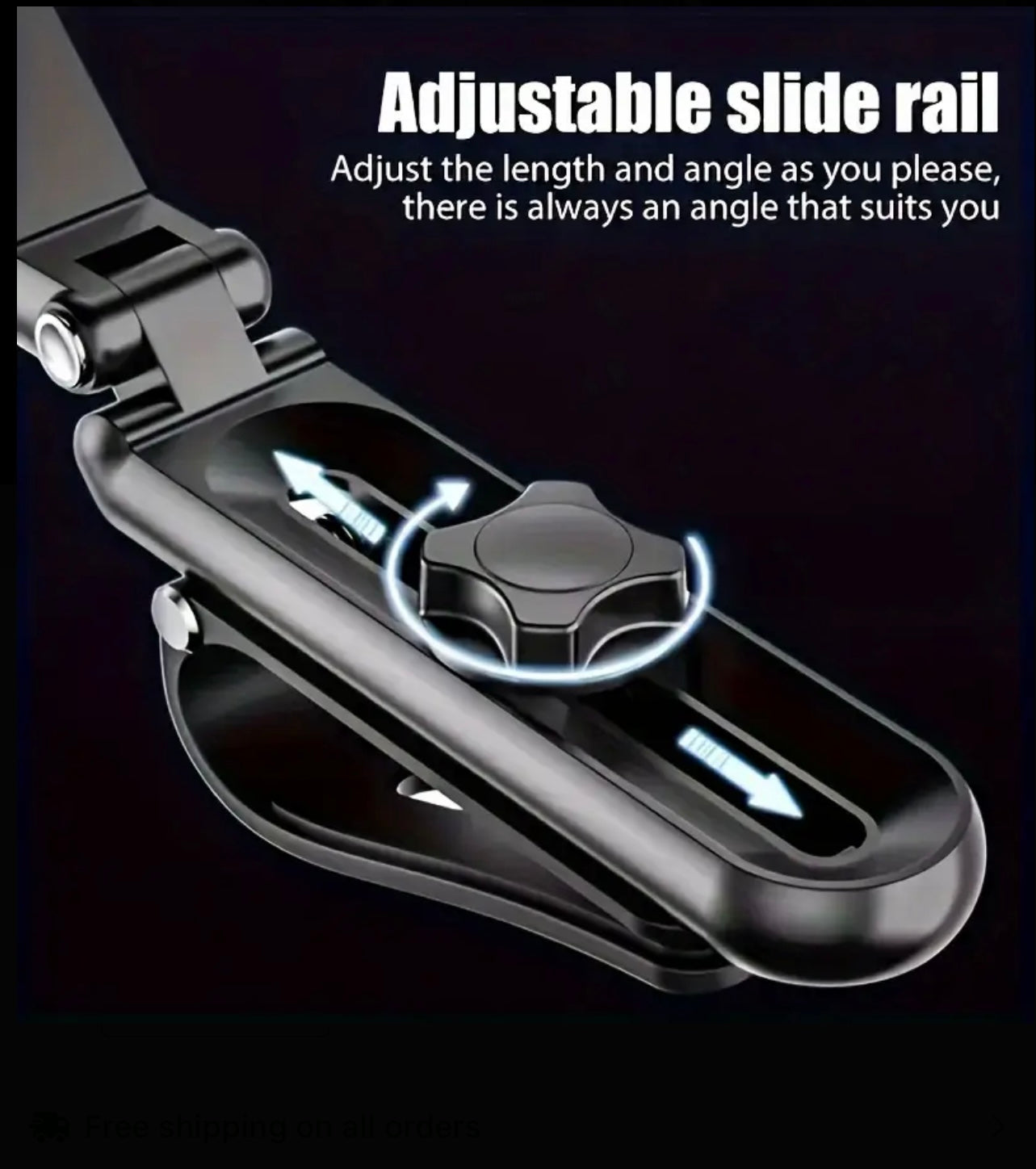 One universal 360° rotatable car sun visor mobile phone holder, navigation bracket for cars, durable ABS material, adjustable and suitable for vehicles, kitchens and bedrooms