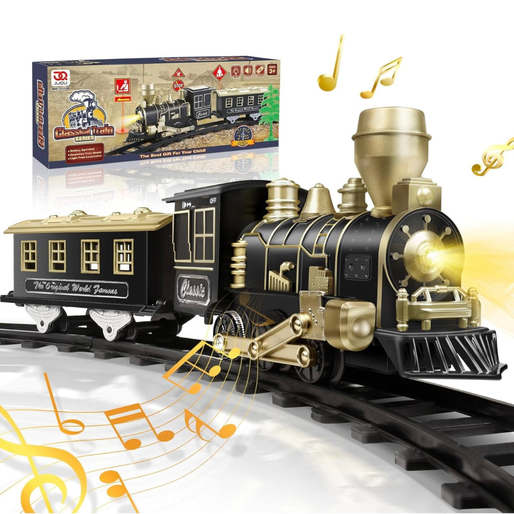 Battery-operated classic Toy train set with lights, sound, and easy-to-assemble track. Includes engine, coach, and track pieces. Perfect for kids aged 3+ – fun, educational, and ideal as a toys gift