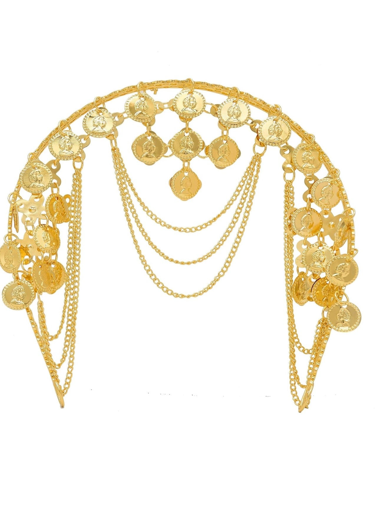 Festive Elegance, Elegant Golden Coin & Bell Tassel Headpiece - Alloy Ethnic Style Hair Accessory with Intricate Design, Perfect for Cultural Celebrations, Hair Jewelry