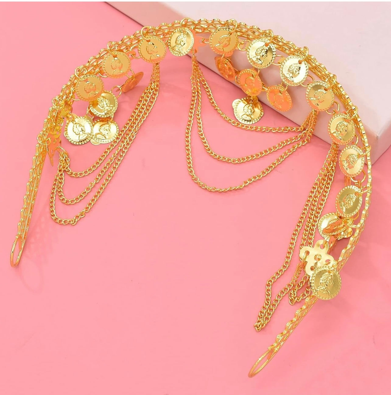 Festive Elegance, Elegant Golden Coin & Bell Tassel Headpiece - Alloy Ethnic Style Hair Accessory with Intricate Design, Perfect for Cultural Celebrations, Hair Jewelry