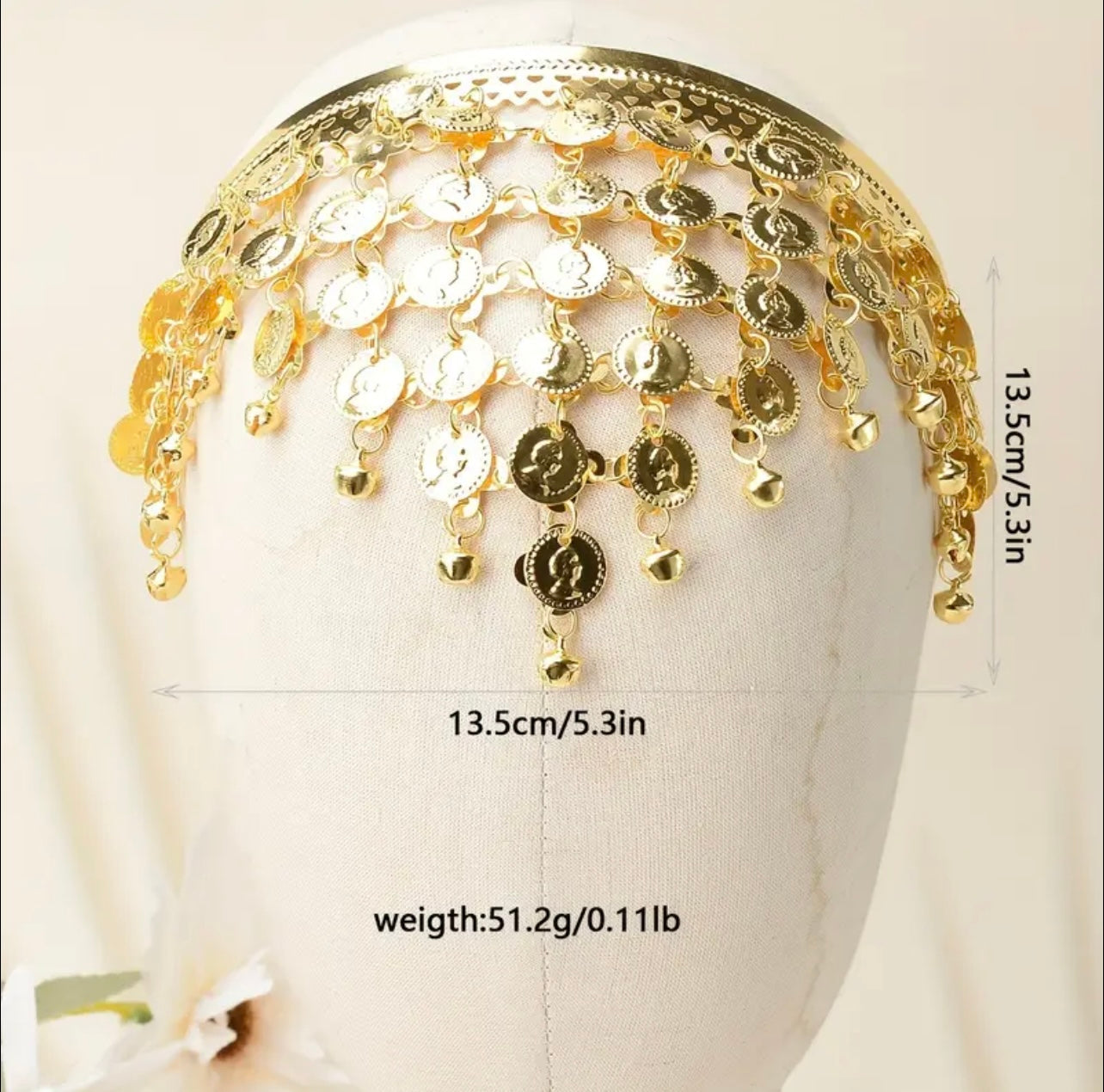 Festive Elegance, Elegant Golden Coin & Bell Tassel Headpiece - Alloy Ethnic Style Hair Accessory with Intricate Design, Perfect for Cultural Celebrations, Hair Jewelry
