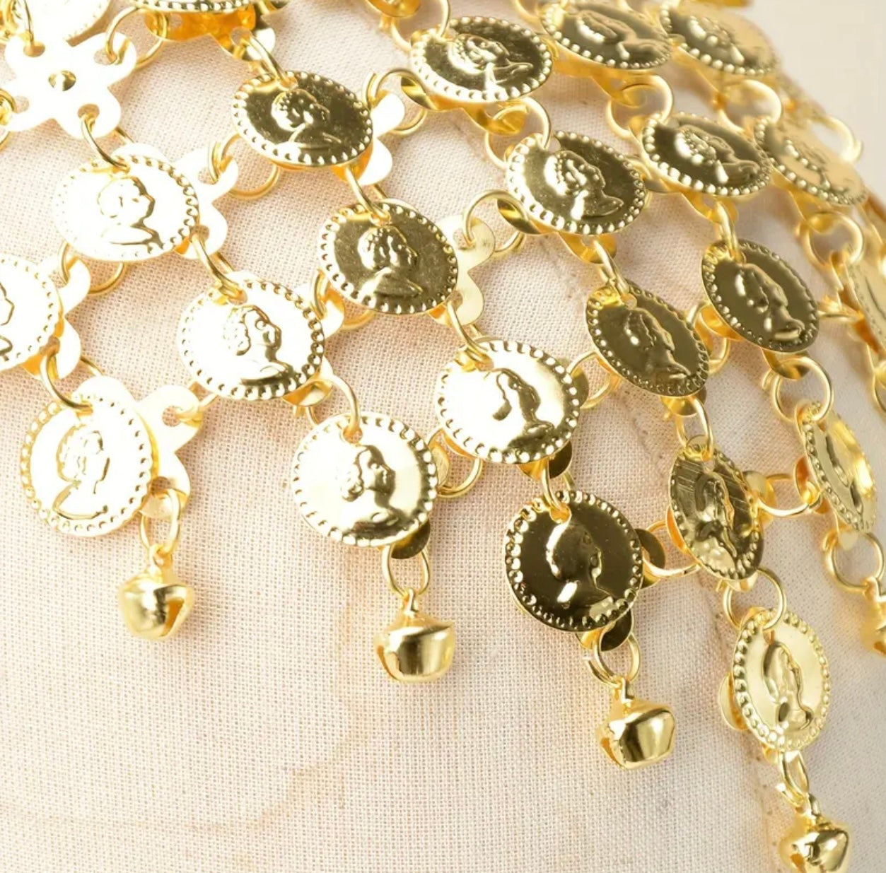 Festive Elegance, Elegant Golden Coin & Bell Tassel Headpiece - Alloy Ethnic Style Hair Accessory with Intricate Design, Perfect for Cultural Celebrations, Hair Jewelry