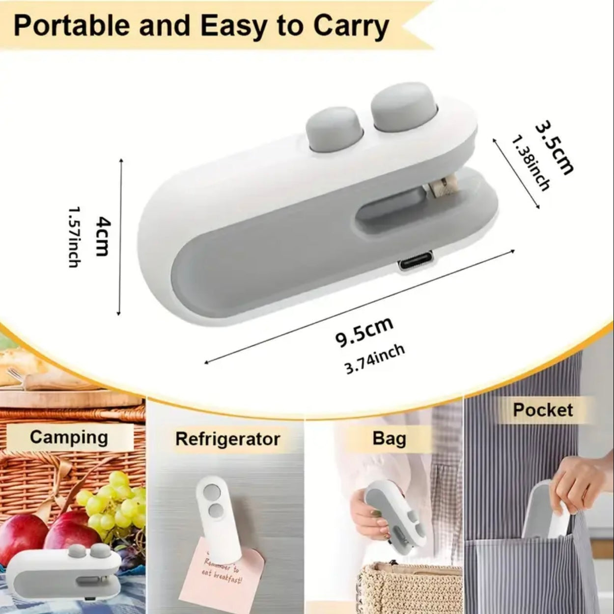 Portable Snack Sealer, Manual Plastic Bag Sealer, USB Charging, Can Be Rechargeable with 150mAh Lithium Battery, Small Kitchen Catering Food Service Equipment…