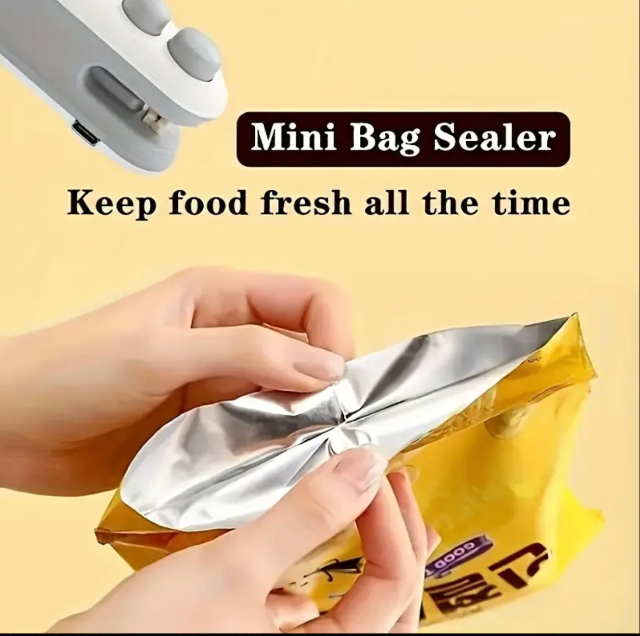 Portable Snack Sealer, Manual Plastic Bag Sealer, USB Charging, Can Be Rechargeable with 150mAh Lithium Battery, Small Kitchen Catering Food Service Equipment…