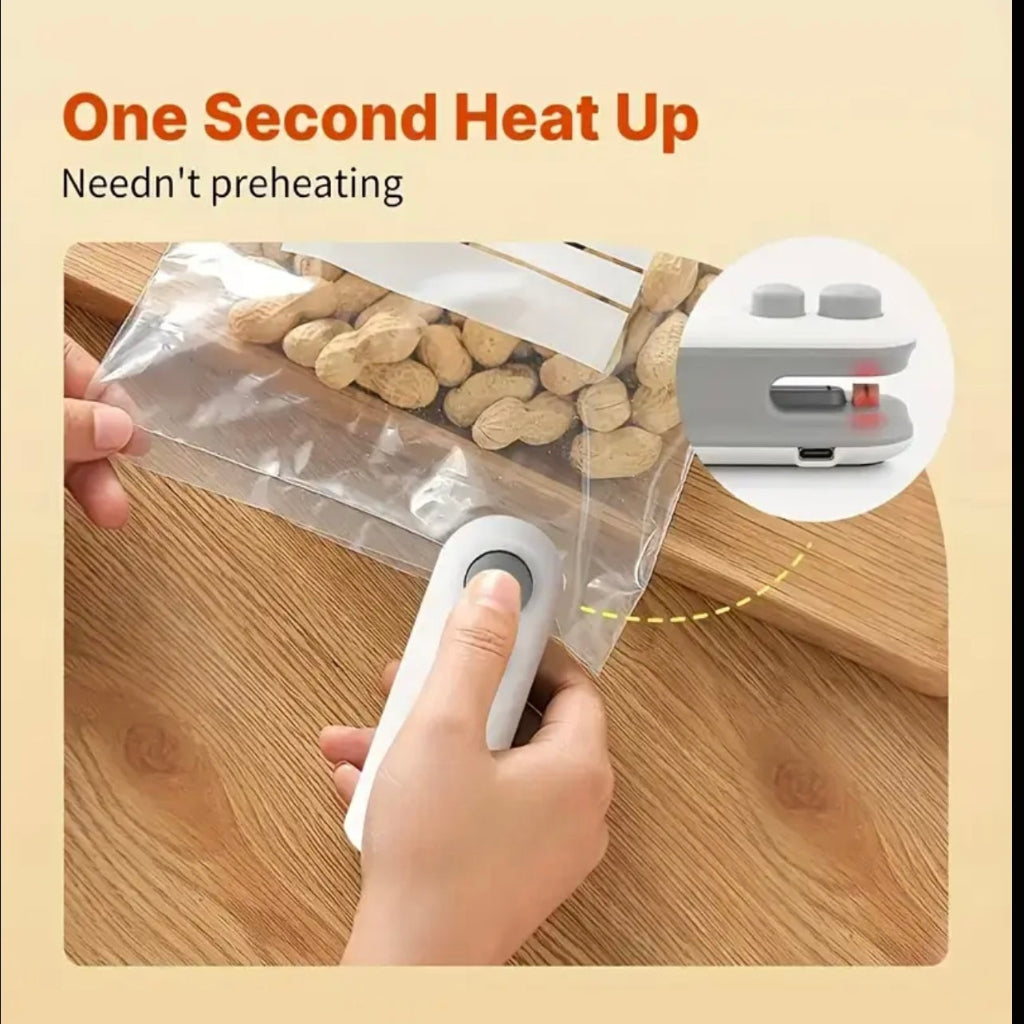 Portable Snack Sealer, Manual Plastic Bag Sealer, USB Charging, Can Be Rechargeable with 150mAh Lithium Battery, Small Kitchen Catering Food Service Equipment…