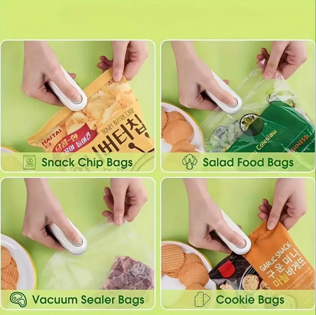 Portable Snack Sealer, Manual Plastic Bag Sealer, USB Charging, Can Be Rechargeable with 150mAh Lithium Battery, Small Kitchen Catering Food Service Equipment…